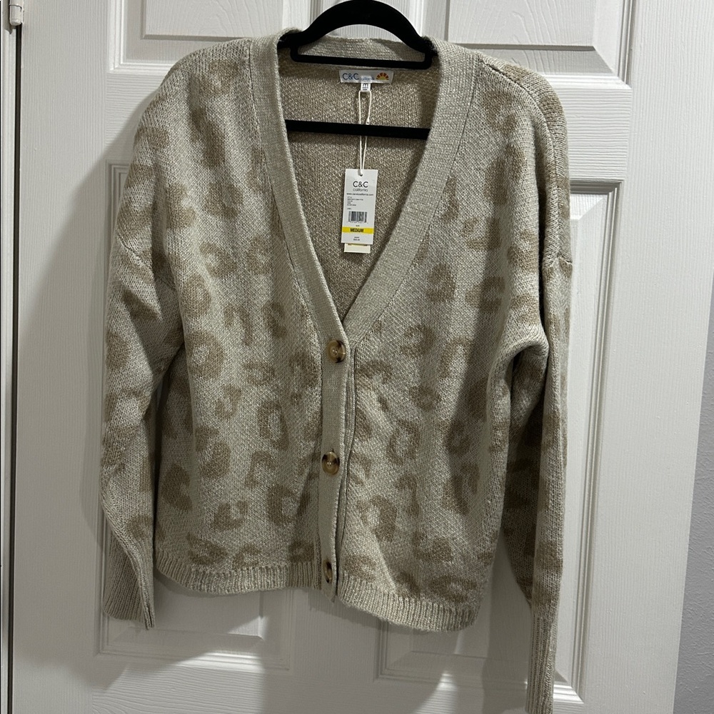 C&C California crewneck Cardigan sweater Cheetah Size Medium